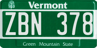 VT license plate ZBN378