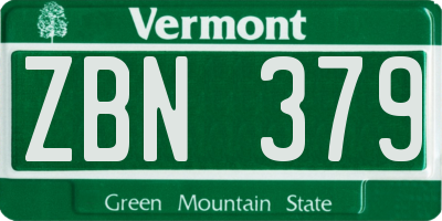 VT license plate ZBN379