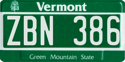 VT license plate ZBN386