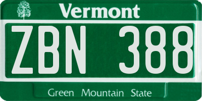VT license plate ZBN388