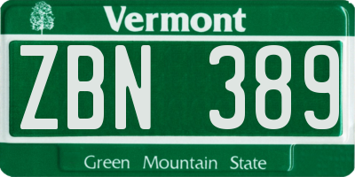VT license plate ZBN389