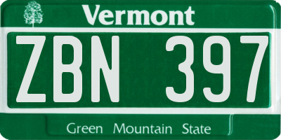 VT license plate ZBN397