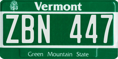 VT license plate ZBN447