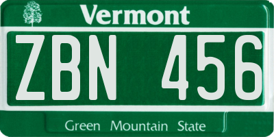 VT license plate ZBN456