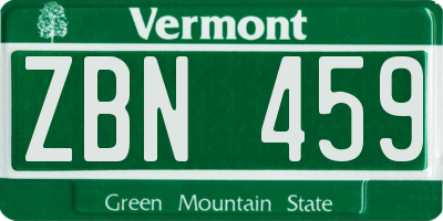VT license plate ZBN459