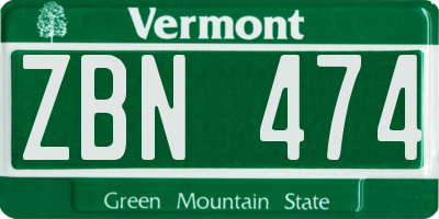 VT license plate ZBN474
