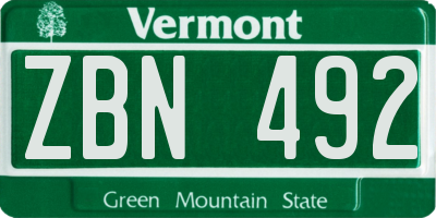 VT license plate ZBN492