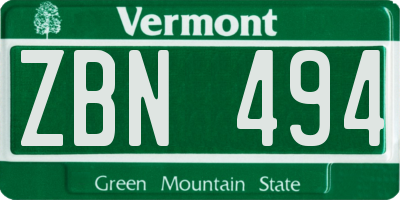 VT license plate ZBN494