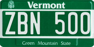 VT license plate ZBN500