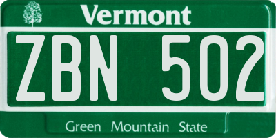 VT license plate ZBN502