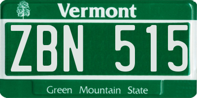 VT license plate ZBN515