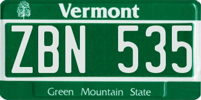 VT license plate ZBN535
