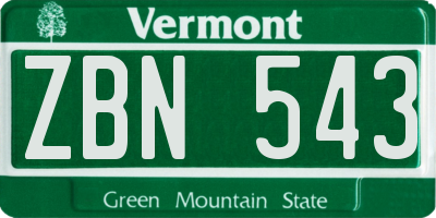 VT license plate ZBN543