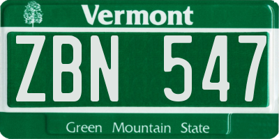 VT license plate ZBN547