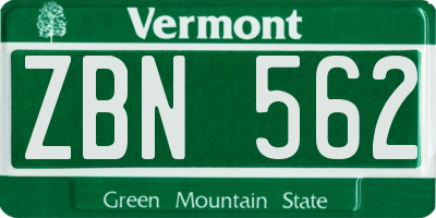 VT license plate ZBN562