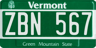 VT license plate ZBN567