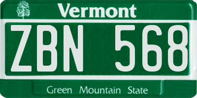VT license plate ZBN568