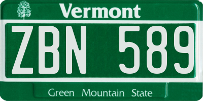 VT license plate ZBN589