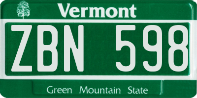 VT license plate ZBN598