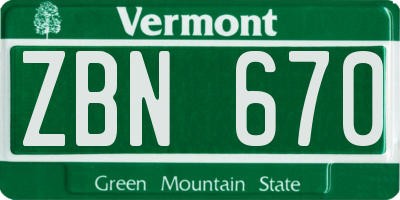 VT license plate ZBN670