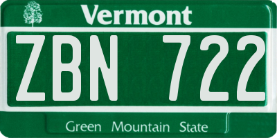 VT license plate ZBN722