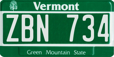 VT license plate ZBN734