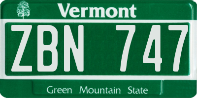 VT license plate ZBN747