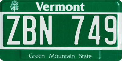 VT license plate ZBN749