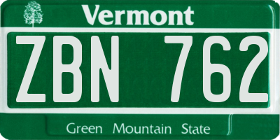 VT license plate ZBN762