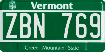 VT license plate ZBN769