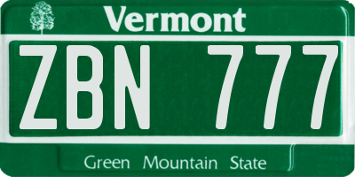 VT license plate ZBN777
