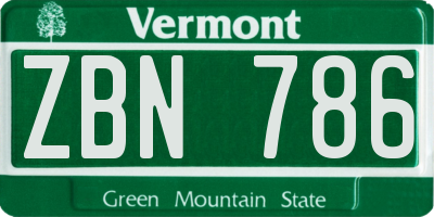 VT license plate ZBN786