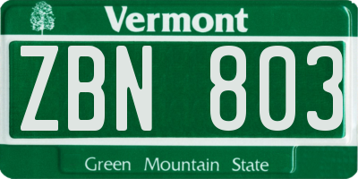 VT license plate ZBN803