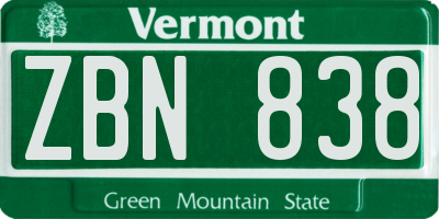 VT license plate ZBN838