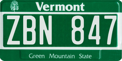 VT license plate ZBN847
