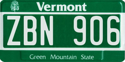 VT license plate ZBN906