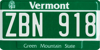 VT license plate ZBN918