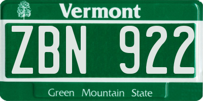 VT license plate ZBN922