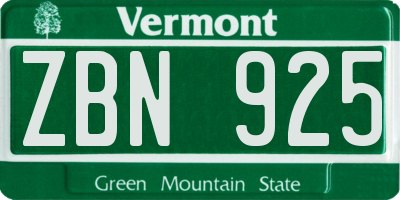 VT license plate ZBN925