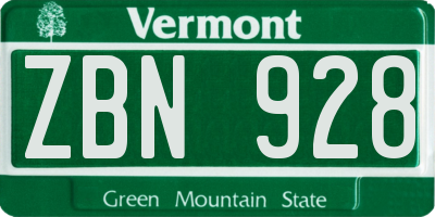 VT license plate ZBN928