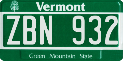 VT license plate ZBN932