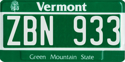 VT license plate ZBN933
