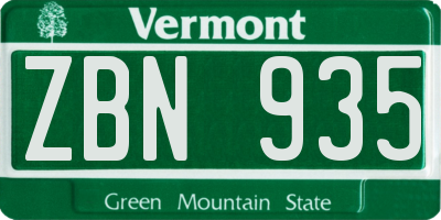 VT license plate ZBN935