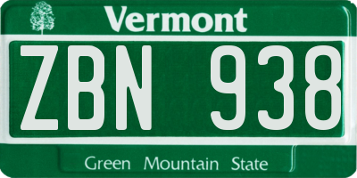 VT license plate ZBN938