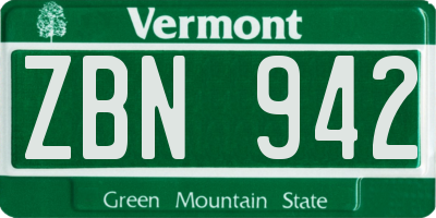 VT license plate ZBN942