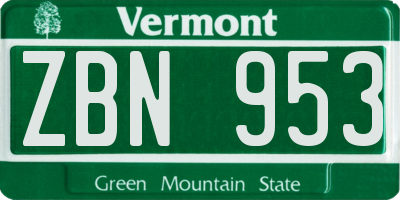VT license plate ZBN953