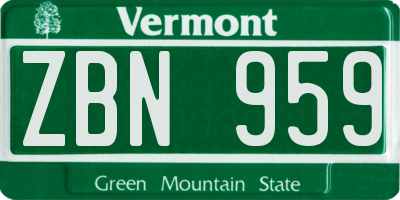 VT license plate ZBN959