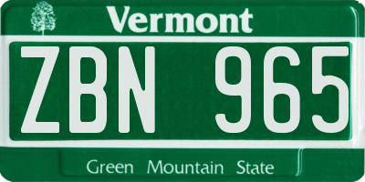 VT license plate ZBN965