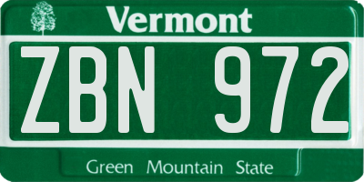 VT license plate ZBN972