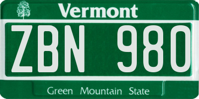 VT license plate ZBN980